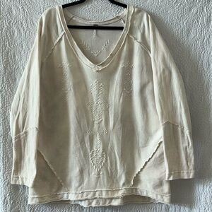 Free People V-Neck Long Sleeve Embroidered Detail Sweatshirt